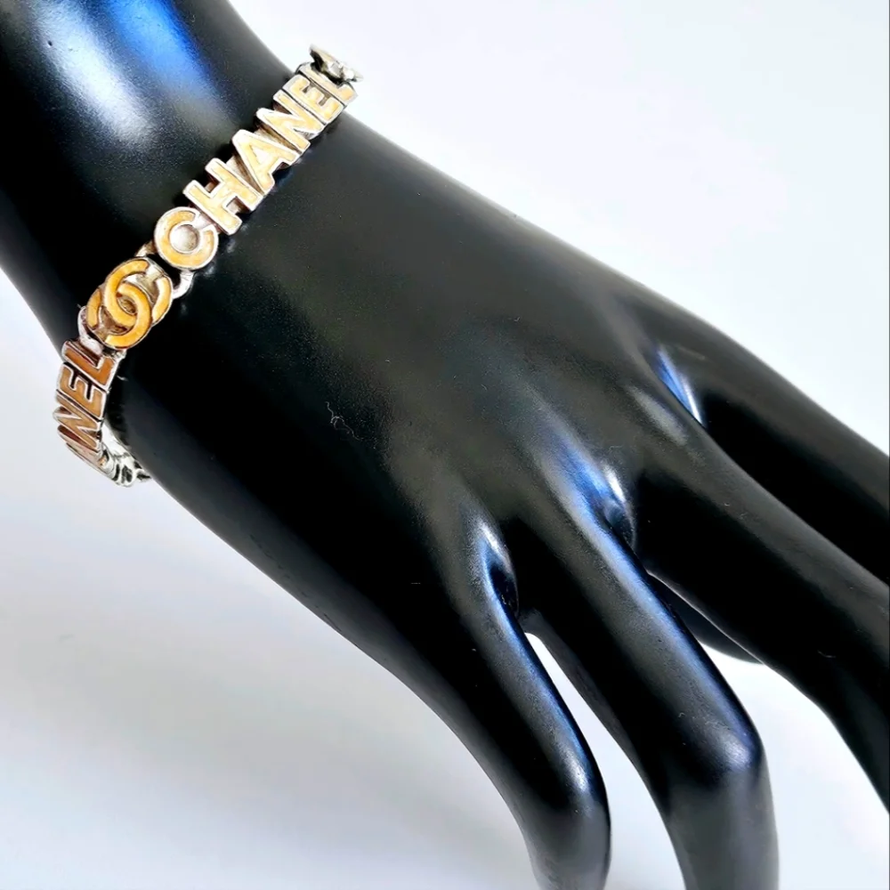 Chanel Goldtone & Sterling Silver Alphabet Lettered Bracelet & Earrings Set
